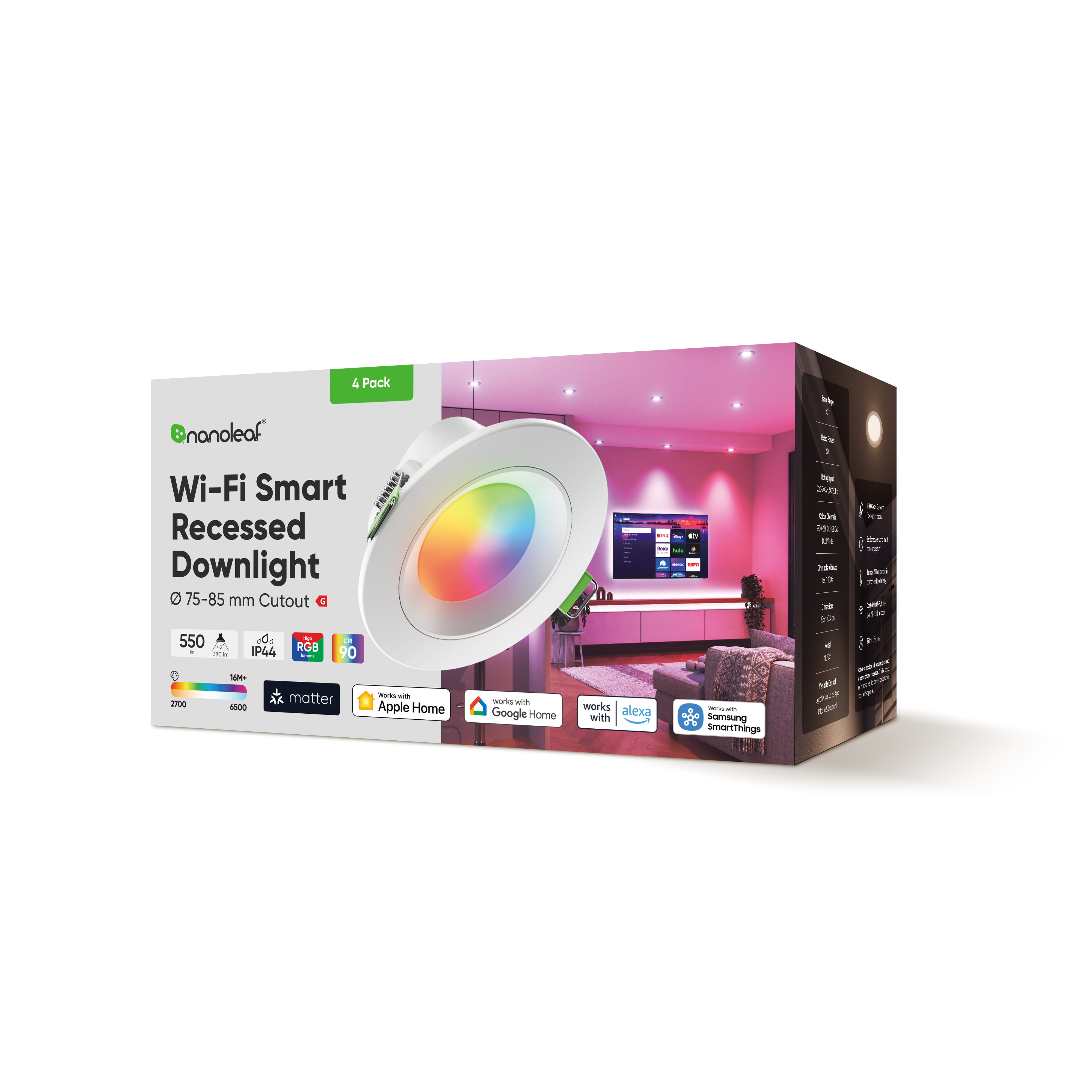 Wi-Fi <tc>Matter</tc>  3" 매입형 다운라이트 (4개 세트)